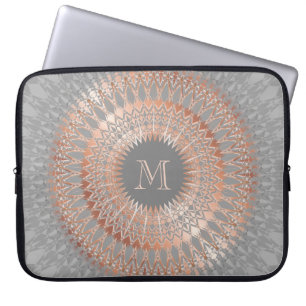 Capa Para Notebook Monograma cinzento Dourado cor-de-rosa da mandala