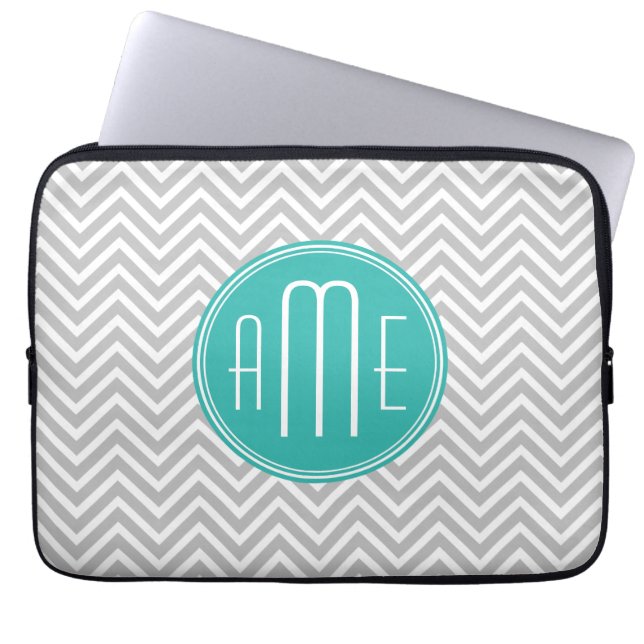 Capa Para Notebook Monograma cinzento moderno elegante de Chevron e (Frente)
