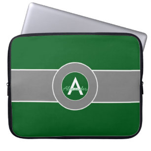 Capa Para Notebook Monograma cinzento verde escuro personalizado