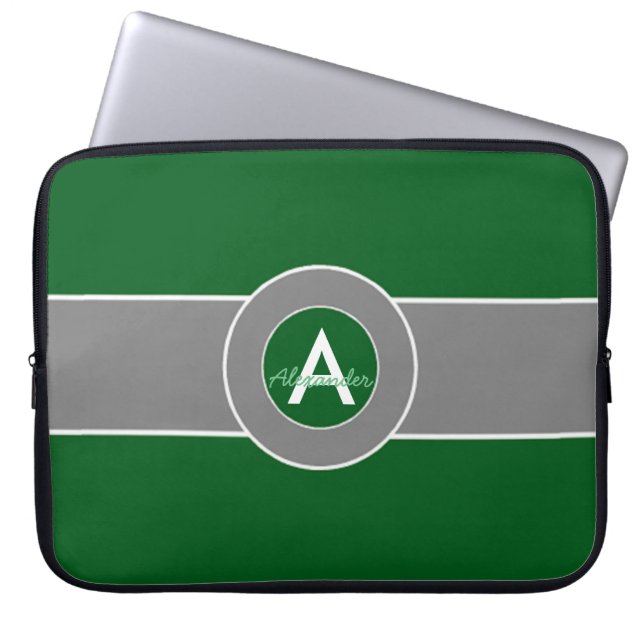 Capa Para Notebook Monograma cinzento verde escuro personalizado (Frente)
