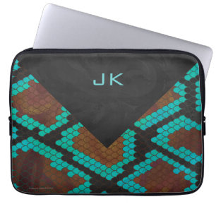 Capa Para Notebook Monograma Cobra Brown e Teal Impressão