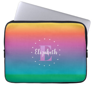 Capa Para Notebook Monograma colorido de Ombre do arco-íris bonito
