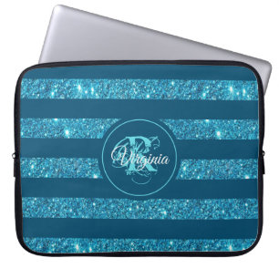 Capa Para Notebook Monograma com Lente Azul Teal Moderna