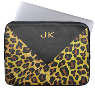 Capa Para Notebook Monograma com Leopardo Castanho e Amarelo