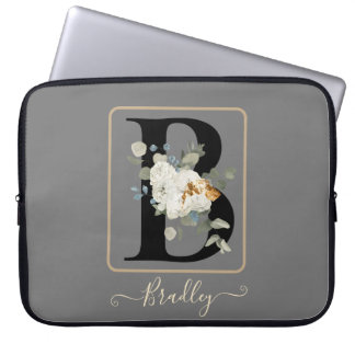 Capa Para Notebook Monograma com Nome e Acentos Dourados Florais Bran