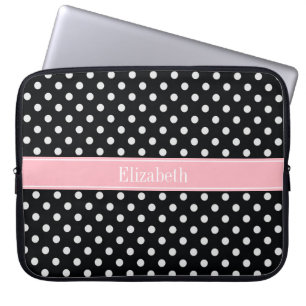 Capa Para Notebook Monograma conhecido cor-de-rosa das bolinhas preto