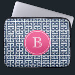 Capa Para Notebook Monograma cor-de-marinho azul grego padrão cor-de-<br><div class="desc">Bolsa de laptop de Monograma Rosa Quente com Padrão de Chave Grego marinho Azul. Bolsa de laptop personalizável com o padrão de teclas azul e verde marinho. Personalize adicionando seu próprio monograma.</div>