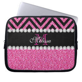 Capa Para Notebook Monograma cor-de-rosa de Chevron do preto do