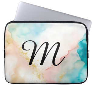 Capa Para Notebook Monograma cor-de-rosa e azul com cinza azul
