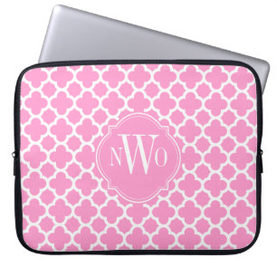 Capa Para Notebook Monograma cor-de-rosa e branco da luz - de