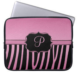 Capa Para Notebook Monograma cor-de-rosa e preto da zebra