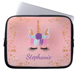 Capa Para Notebook Monograma da Brilhante Cinza Rosa do Unicorn