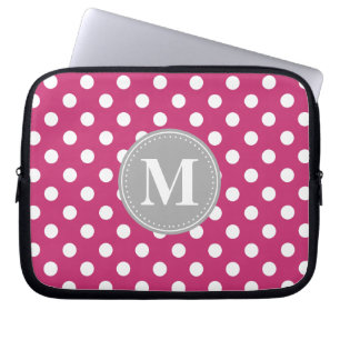 Capa Para Notebook Monograma da Cinza de Bolinhas rosa e branca