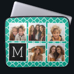 Capa Para Notebook Monograma da Colagem de Fotografias Emerald & Blac<br><div class="desc">Padrão de Quatrefoil Verde e Branco - Use cinco fotos quadradas para criar um presente exclusivo e pessoal. Ou você pode ficar com o filhote hipster e fazer uma moda. Se precisar ajustar as fotos,  clique na ferramenta personalizar para fazer alterações.</div>