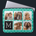 Capa Para Notebook Monograma da Colagem de Fotografias Emerald & Blac<br><div class="desc">Padrão de Quatrefoil Verde e Branco - Use cinco fotos quadradas para criar um presente exclusivo e pessoal. Ou você pode ficar com o filhote hipster e fazer uma moda. Se precisar ajustar as fotos,  clique na ferramenta personalizar para fazer alterações.</div>