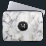 Capa Para Notebook Monograma da Pedra Marble da cinza<br><div class="desc">Imagem elegante,  branca e cinza,  da textura de pedra mármore. Círculo negro e monograma.</div>