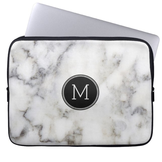 Capa Para Notebook Monograma da Pedra Marble da cinza (Frente)