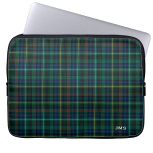 Capa Para Notebook Monograma da xadrez do verde do Tartan da caça de