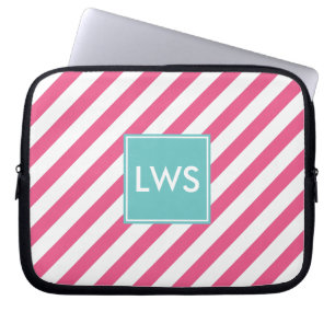 Capa Para Notebook Monograma das faixas náuticas cor-de-rosa a quente