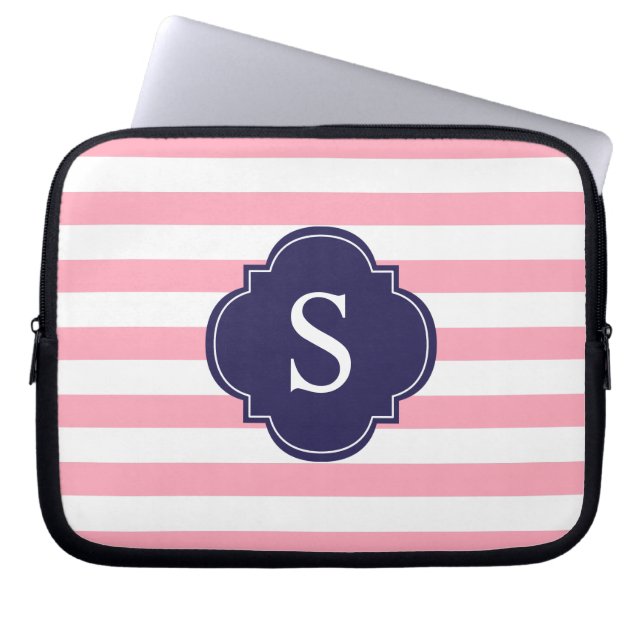 Capa Para Notebook Monograma das tiras, rosa e azul (Frente)
