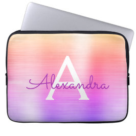 Capa Para Notebook Monograma de aço inoxidável cor-de-rosa e púrpura