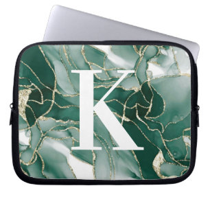 Capa Para Notebook Monograma de Agato de Mármore Dourado Verde-Chic E
