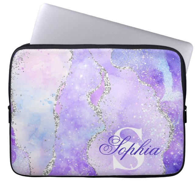 Capa Para Notebook Monograma de Agitação Leve Puro e Silver Faux (Frente)