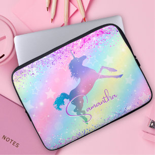 Capa Para Notebook Monograma de arte arco-íris branco cor-de-rosa cla