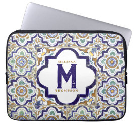 Capa Para Notebook Monograma de Azulejos Botânicos de Vintage
