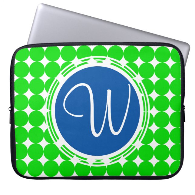 Capa Para Notebook Monograma de Bolinhas Azul e Verde (Frente)