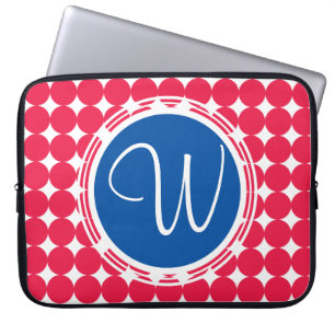 Capa Para Notebook Monograma de Bolinhas Azul e Vermelha