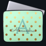 Capa Para Notebook Monograma de Bolinhas de folha verde e dourada<br><div class="desc">Mint Green e Gold Foil Bolinhas Elegante Monograma Case. Esse caso pode ser personalizado para incluir seu nome inicial e próprio.</div>