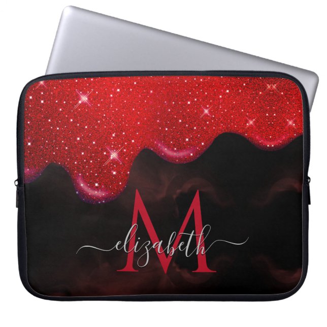 Capa Para Notebook Monograma de borbulhamento vermelho-preto-chic (Frente)