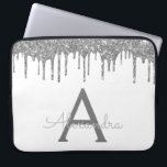 Capa Para Notebook Monograma de brilho branco de prata<br><div class="desc">Mala branca e prateada,  a escorregar a cinta moderna e elegante e o minúsculo monograma elegante. Esse caso pode ser personalizado para incluir seu nome inicial e próprio.</div>