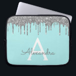 Capa Para Notebook Monograma de brilho brilhante de prata azul-lacrim<br><div class="desc">Azul Teal - Aqua e Silver Faux Derrubando o Minúsculo das Meninas Modernas e Elegantes e o Minúsculo Elegante Esparso. Esse caso pode ser personalizado para incluir seu nome inicial e próprio.</div>