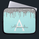 Capa Para Notebook Monograma de brilho brilhante de prata azul-lacrim<br><div class="desc">Azul Teal - Aqua e Silver Faux Derrubando o Minúsculo das Meninas Modernas e Elegantes e o Minúsculo Elegante Esparso. Esse caso pode ser personalizado para incluir seu nome inicial e próprio.</div>