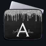 Capa Para Notebook Monograma de brilho brilhante de prata preta Elega<br><div class="desc">Preto e Silver Faux Derrubando Minúscula Moderna e Elegante Glitter e Minúscula Caso Elegante Monograma. Esse caso pode ser personalizado para incluir seu nome inicial e próprio.</div>