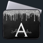 Capa Para Notebook Monograma de brilho brilhante de prata preta Elega<br><div class="desc">Preto e Silver Faux Derrubando Minúscula Moderna e Elegante Glitter e Minúscula Caso Elegante Monograma. Esse caso pode ser personalizado para incluir seu nome inicial e próprio.</div>