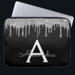 Capa Para Notebook Monograma de brilho brilhante de prata preta Elega<br><div class="desc">Preto e Silver Faux Derrubando Minúscula Moderna e Elegante Glitter e Minúscula Caso Elegante Monograma. Esse caso pode ser personalizado para incluir seu nome inicial e próprio.</div>