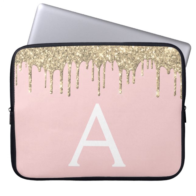 Capa Para Notebook Monograma de brilho brilhante Dourado cor-de-rosa (Frente)