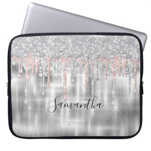 Capa Para Notebook Monograma de brilho de prata elegante