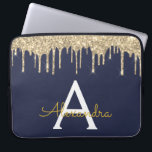 Capa Para Notebook Monograma de brilho Dourado azul marinho<br><div class="desc">Marinho Azul e Dourado Faux Derrubando Minúsculas Modernas e Elegantes Glitter Girly e Minúsculo Elegante Monograma. Esse caso pode ser personalizado para incluir seu nome inicial e próprio.</div>