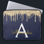 Capa Para Notebook Monograma de brilho Dourado azul marinho<br><div class="desc">Marinho Azul e Dourado Faux Derrubando Minúsculas Modernas e Elegantes Glitter Girly e Minúsculo Elegante Monograma. Esse caso pode ser personalizado para incluir seu nome inicial e próprio.</div>