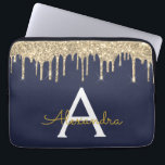 Capa Para Notebook Monograma de brilho Dourado azul marinho<br><div class="desc">Marinho Azul e Dourado Faux Derrubando Minúsculas Modernas e Elegantes Glitter Girly e Minúsculo Elegante Monograma. Esse caso pode ser personalizado para incluir seu nome inicial e próprio.</div>