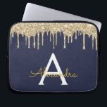 Capa Para Notebook Monograma de brilho Dourado azul marinho<br><div class="desc">Marinho Azul e Dourado Faux Derrubando Minúsculas Modernas e Elegantes Glitter Girly e Minúsculo Elegante Monograma. Esse caso pode ser personalizado para incluir seu nome inicial e próprio.</div>