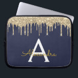 Capa Para Notebook Monograma de brilho Dourado azul marinho<br><div class="desc">Marinho Azul e Dourado Faux Derrubando Minúsculas Modernas e Elegantes Glitter Girly e Minúsculo Elegante Monograma. Esse caso pode ser personalizado para incluir seu nome inicial e próprio.</div>