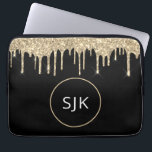 Capa Para Notebook Monograma de brilho Dourado personalizado<br><div class="desc">Mala de Iniciais Elegante Elegante e Glitter de Falhas Douradas e Negras personalizadas. Esse caso pode ser personalizado para incluir seu nome inicial e próprio.</div>