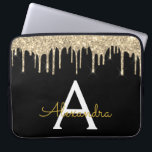 Capa Para Notebook Monograma de brilho Dourado preto<br><div class="desc">Preto e Dourado Faux a fazer um filme moderno e elegante com brilho brilhante e minúsculo monograma elegante. Esse caso pode ser personalizado para incluir seu nome inicial e próprio.</div>