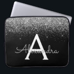 Capa Para Notebook Monograma de Brilho Preto de Prata e de Esponja<br><div class="desc">Mala de monograma Elegante de prata e faísca preta. Esse caso pode ser personalizado para incluir seu nome inicial e próprio.</div>