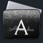 Capa Para Notebook Monograma de Brilho Preto de Prata e de Esponja<br><div class="desc">Mala de monograma Elegante de prata e faísca preta. Esse caso pode ser personalizado para incluir seu nome inicial e próprio.</div>